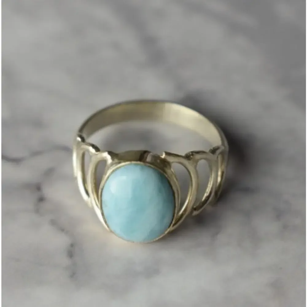 925 Sterling Silver Larimar Ring Size 7